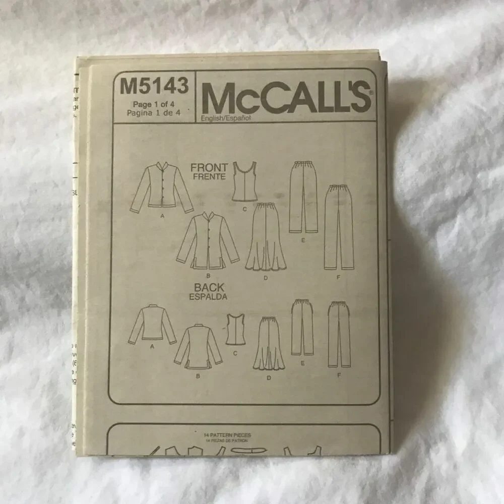 #M5143 McCalls pants top seperates sewing pattern size 14-20